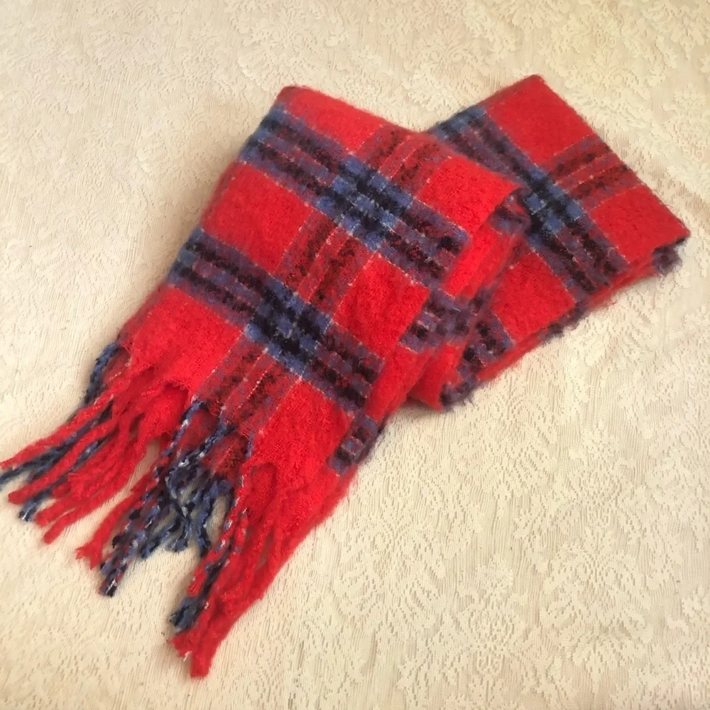 Aerie Ultra plush oversized plaid fringe blanket scarf